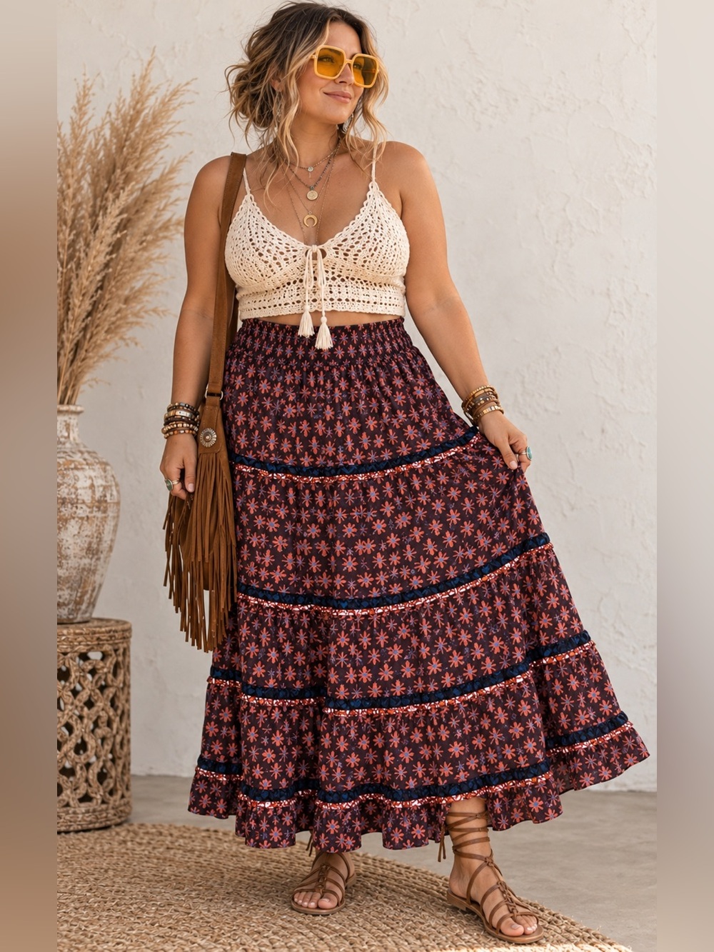 anthropologie genevieve floral prairie maxi skirt petite lp boho cottagecore